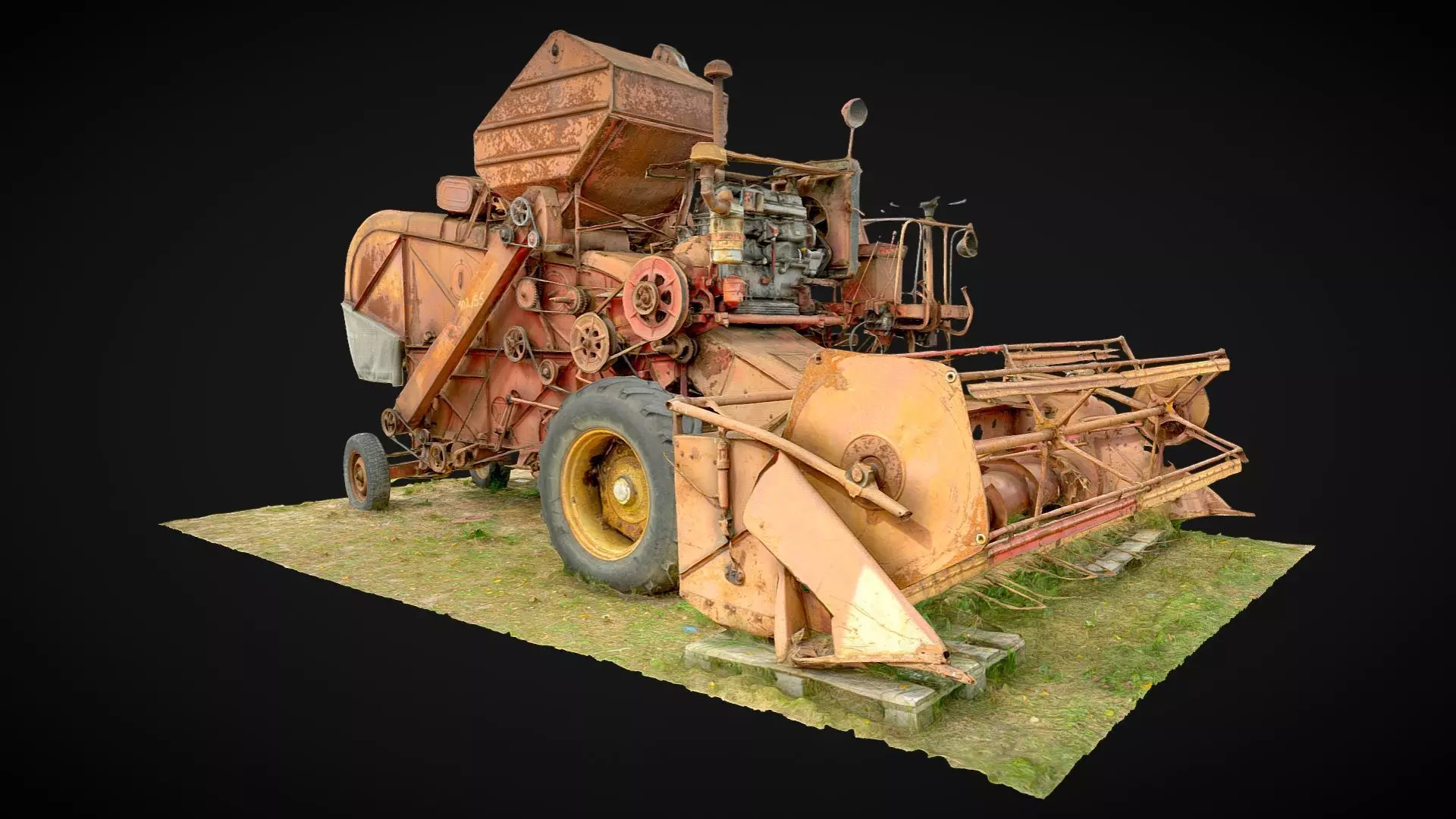 Old rusty combine harvester 3D model_0