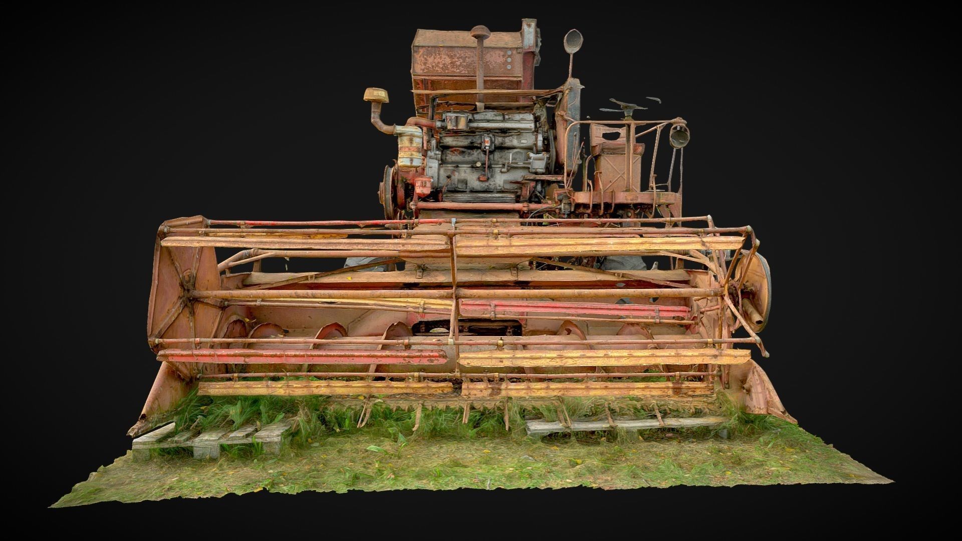 Old rusty combine harvester 3D model_4