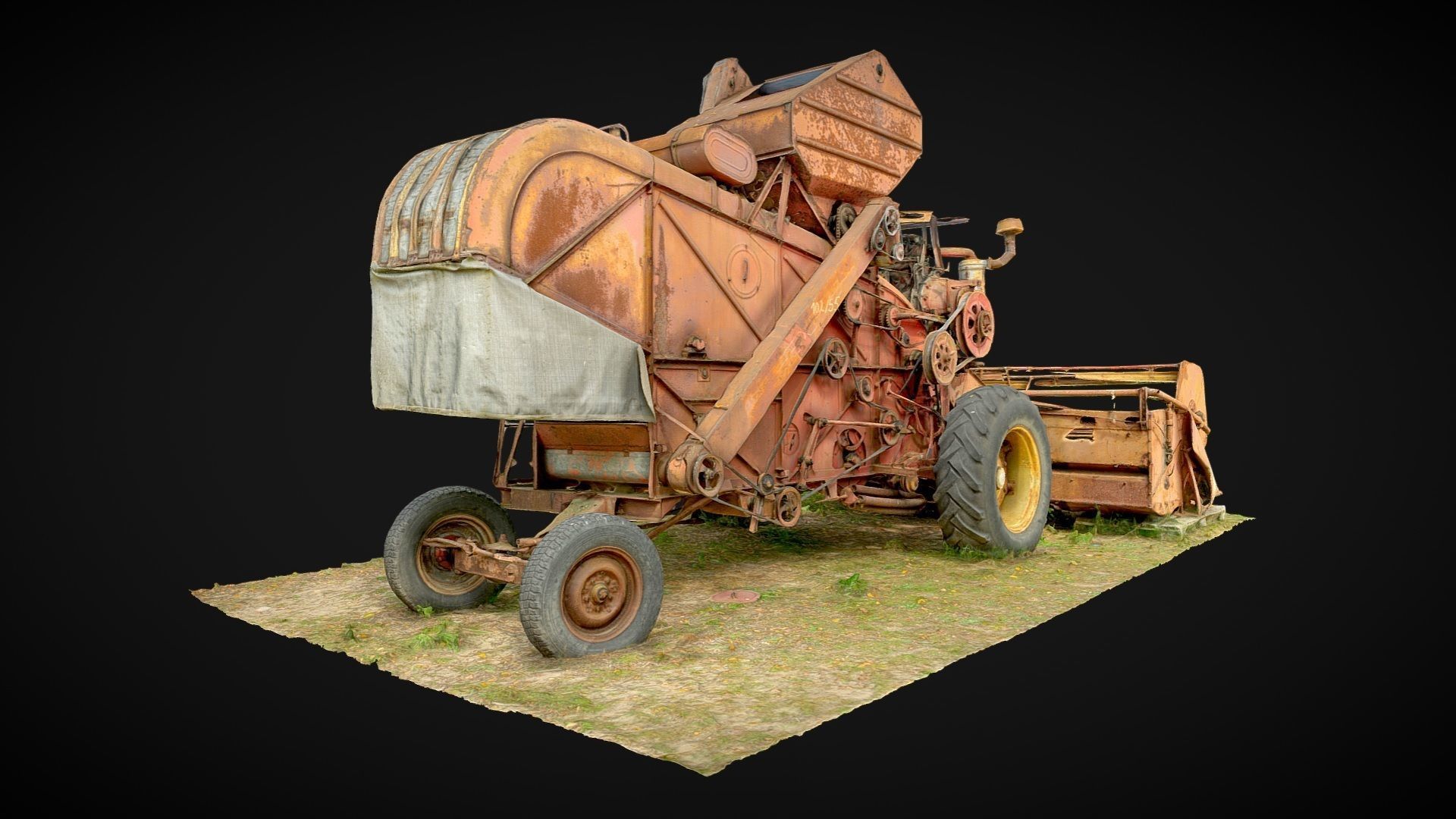 Old rusty combine harvester 3D model_3