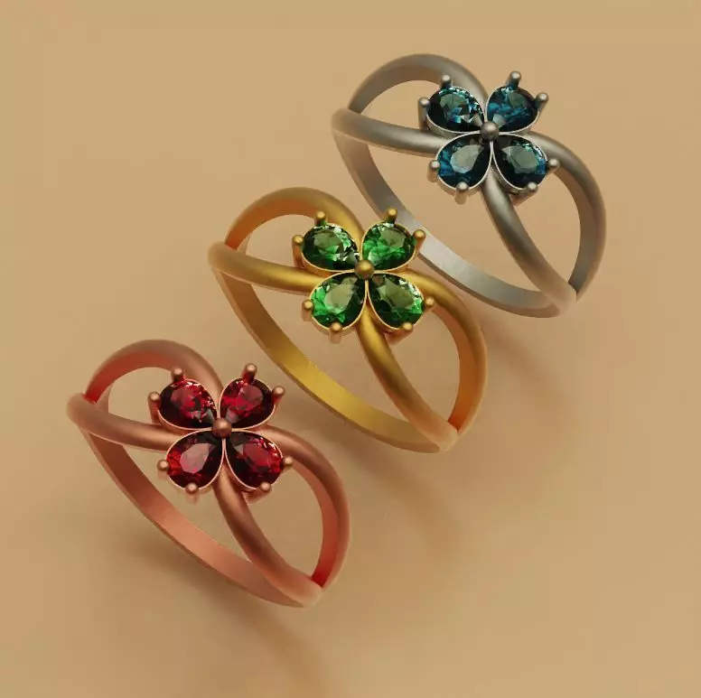 Gold ring with colored stones 3D print model