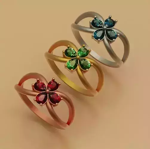 Gold ring with colored stones