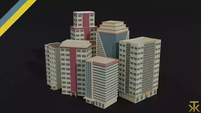 Cartoon city hotel kit Polygonal Style