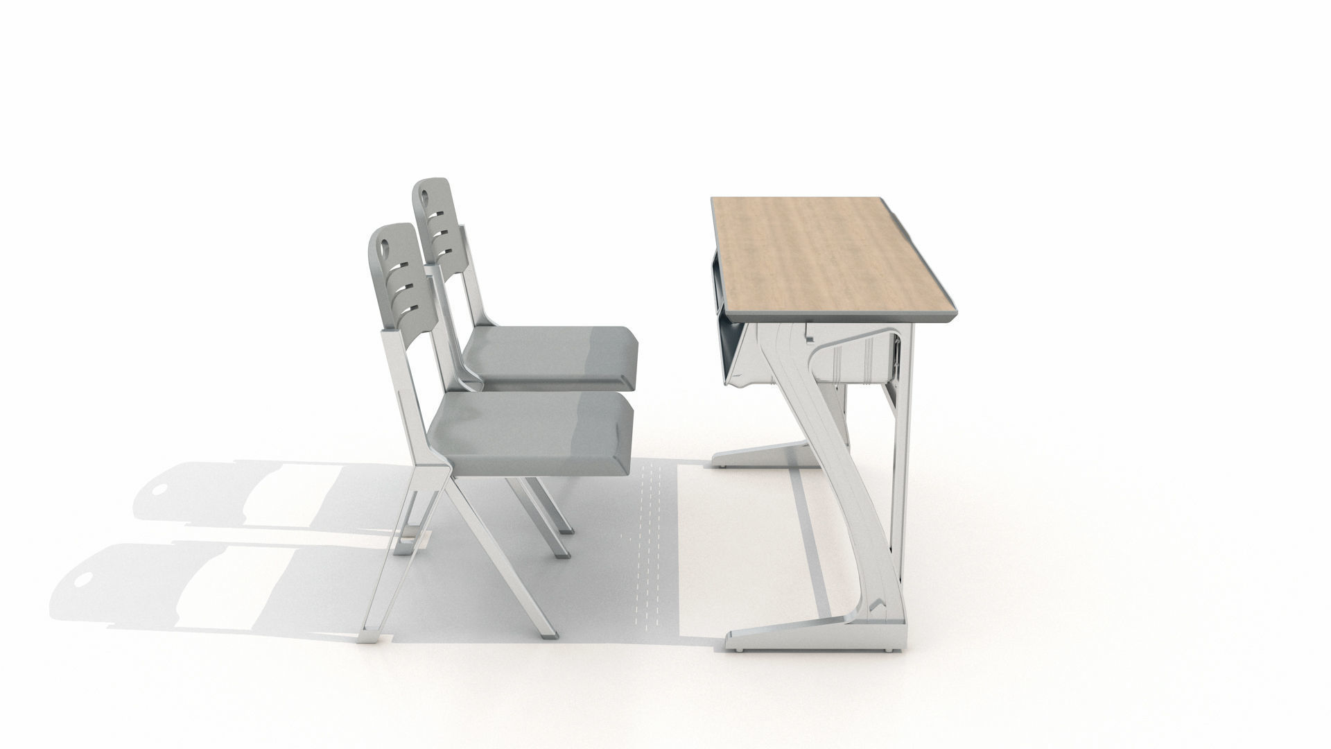 School Desk and Chair  3D model_5