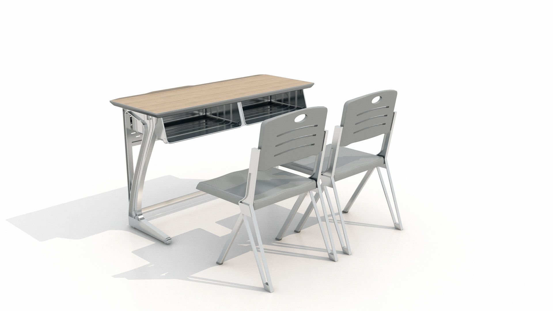 School Desk and Chair  3D model_2