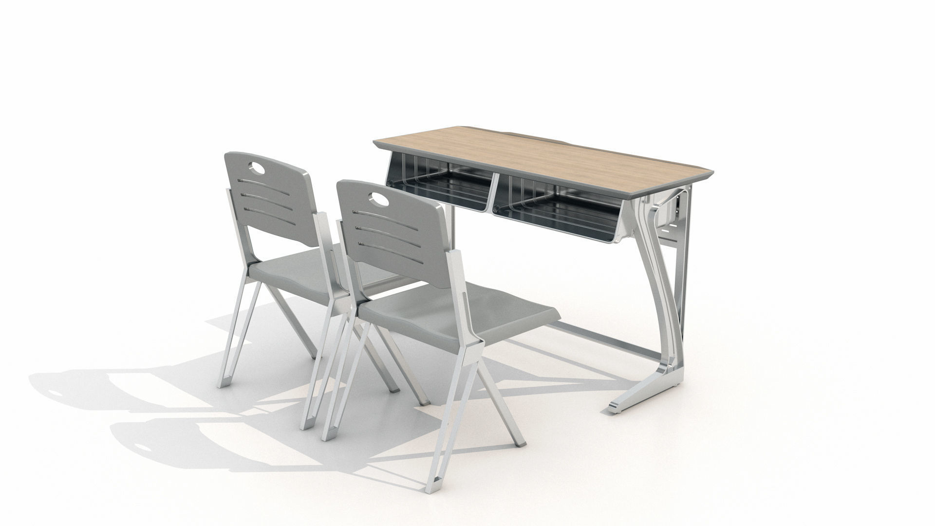 School Desk and Chair  3D model_4