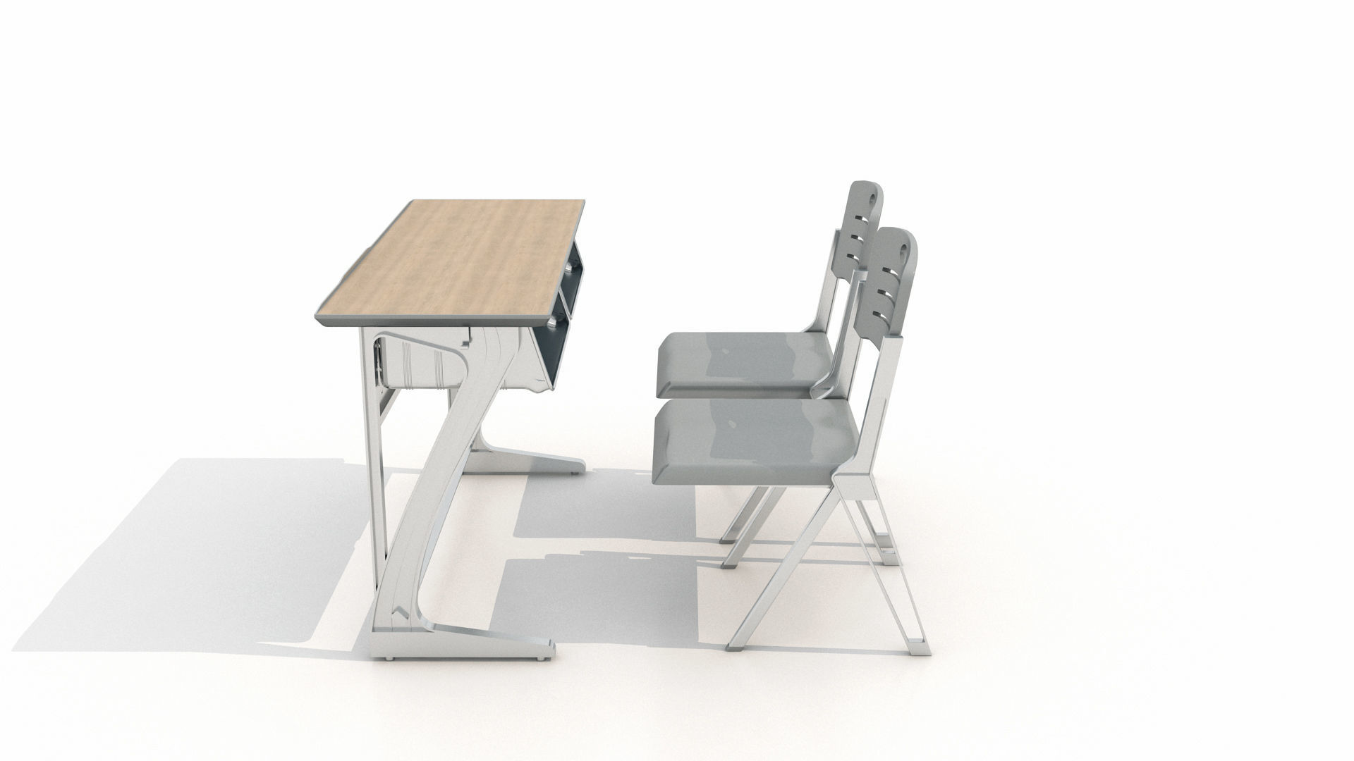 School Desk and Chair  3D model_1