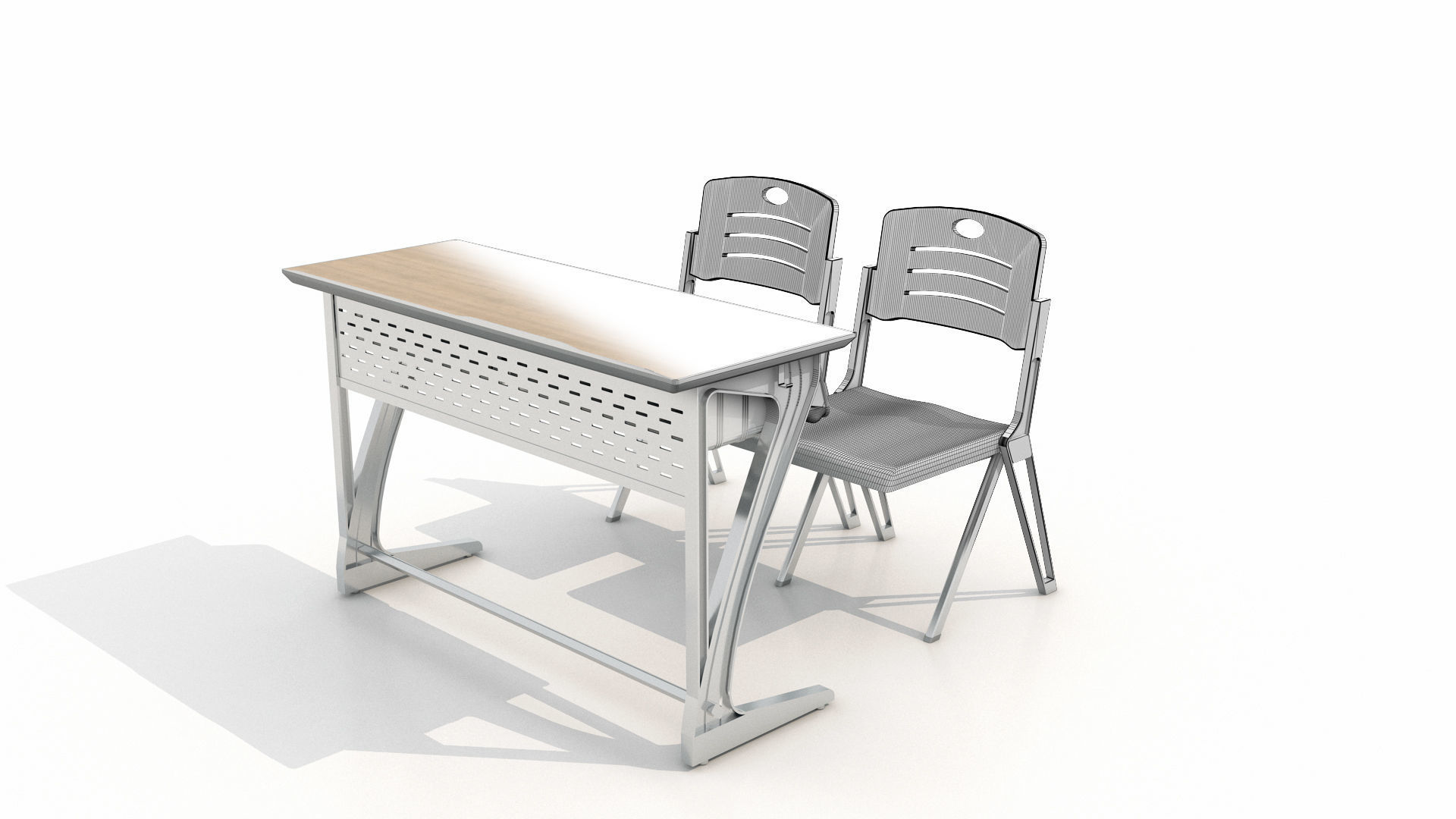 School Desk and Chair  3D model_8