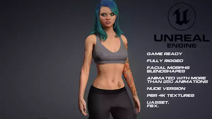 Sexy Girl full rigged - game ready - animated - nude version 