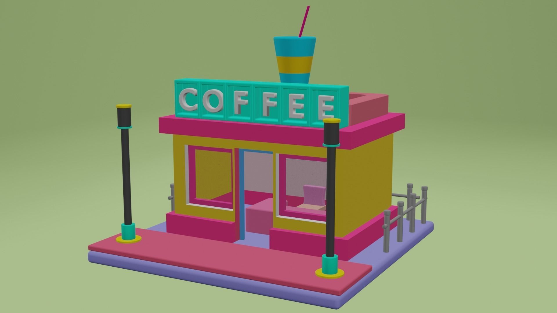CARTOON CAFE  Low-poly 3D model_2