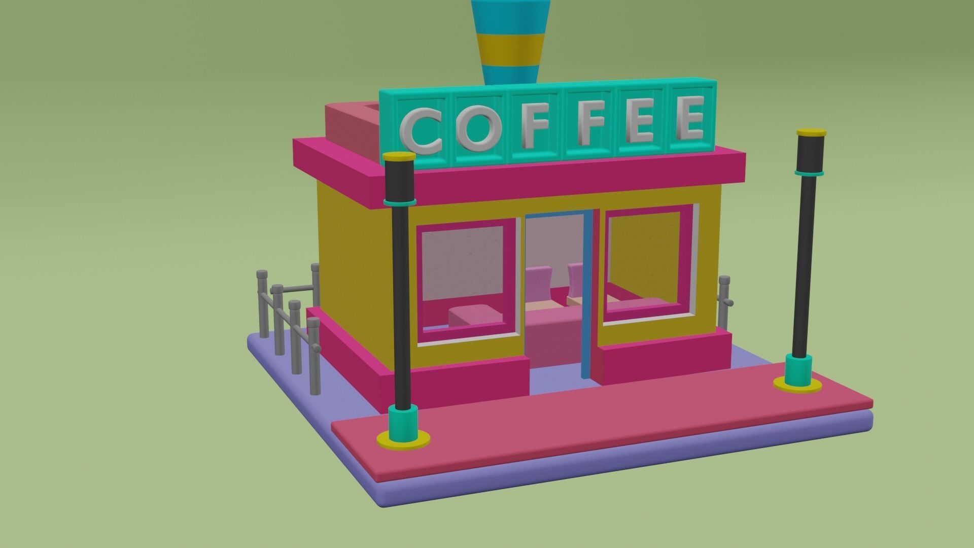 CARTOON CAFE  Low-poly 3D model_3