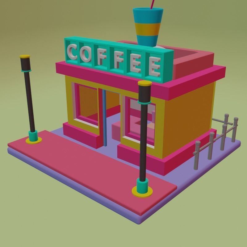 CARTOON CAFE  Low-poly 3D model_6
