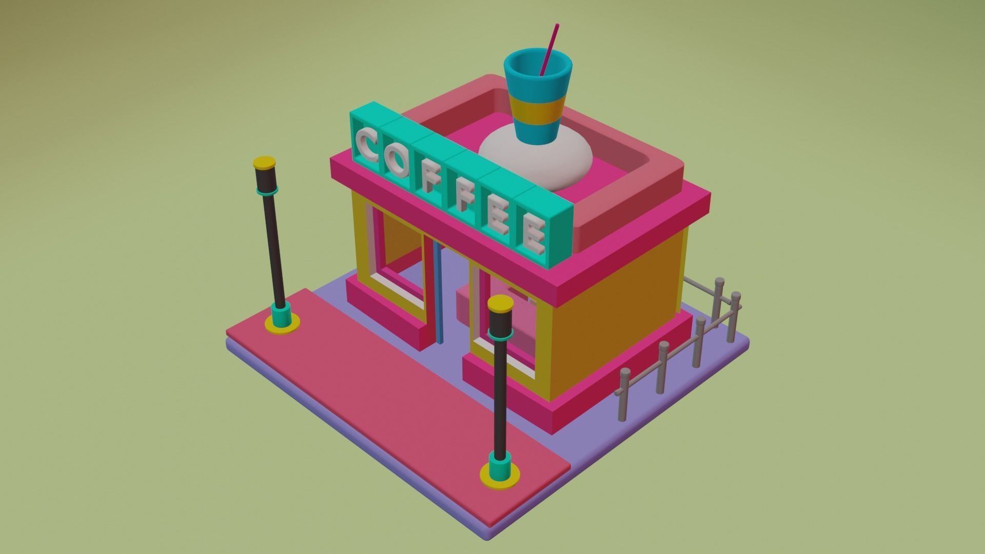 CARTOON CAFE  Low-poly 3D model_5