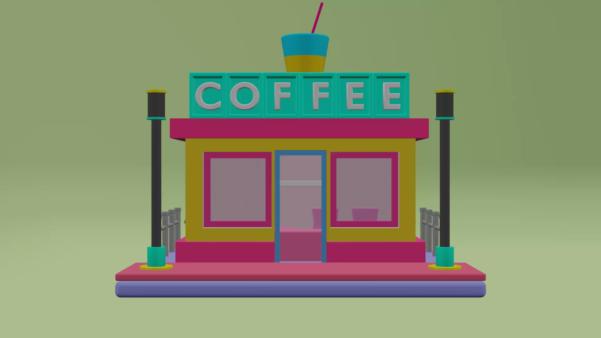 CARTOON CAFE  Low-poly 3D model_0