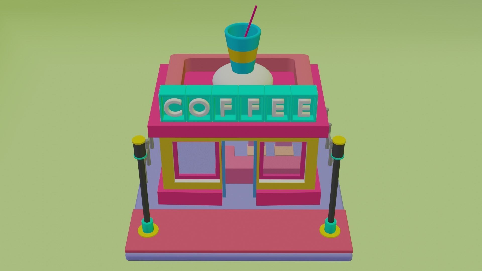 CARTOON CAFE  Low-poly 3D model_4