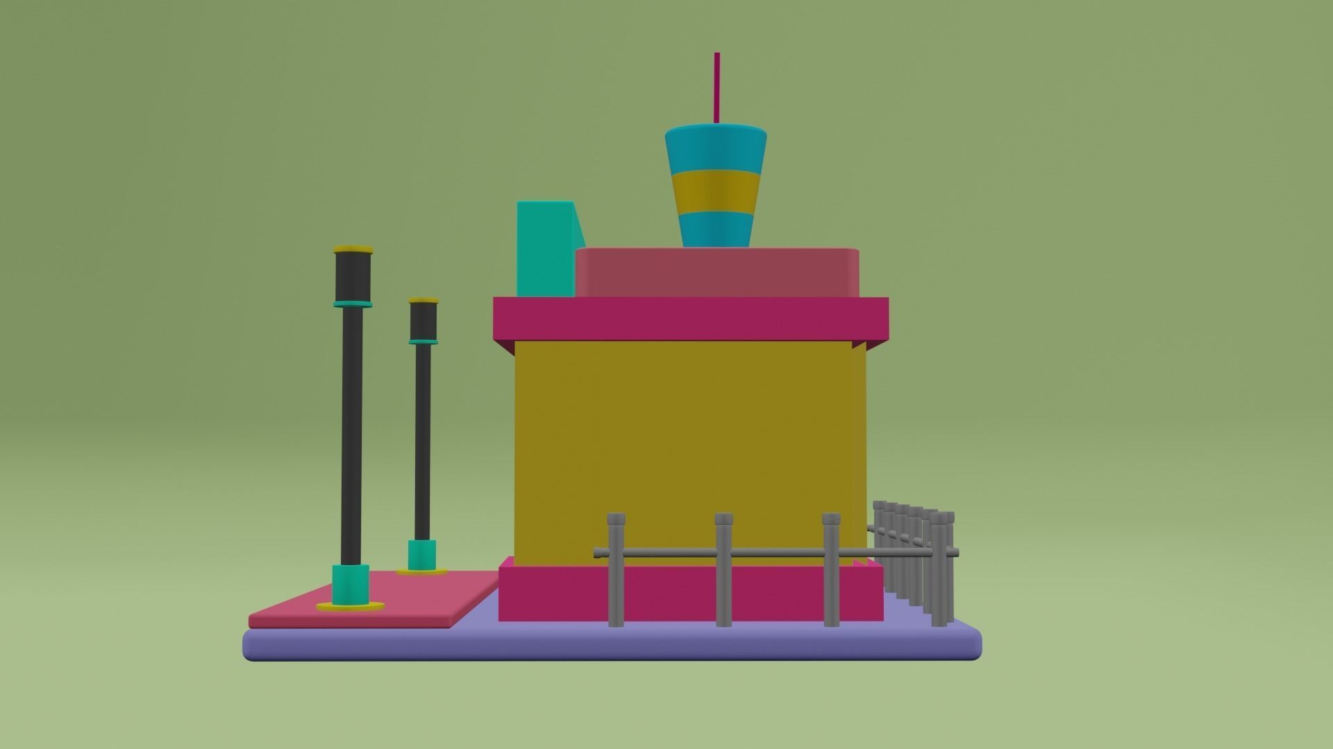 CARTOON CAFE  Low-poly 3D model_1