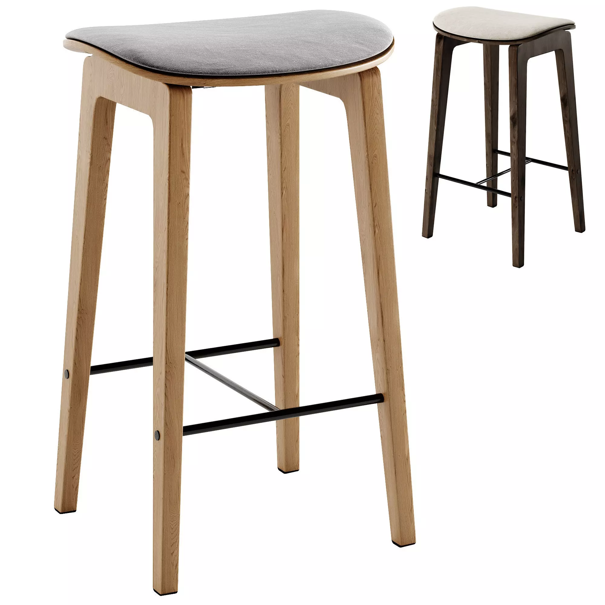 NY11 High Oak Stool With Integrated Cushion 3D model