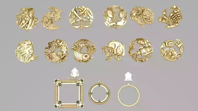 Zodiac Symbols theme 1 with 3 frame 3D print model