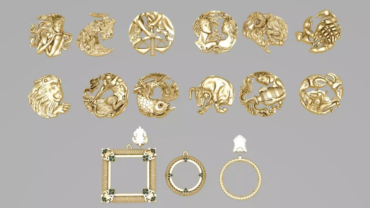 Zodiac Symbols theme 1 with 3 frame 3D print model