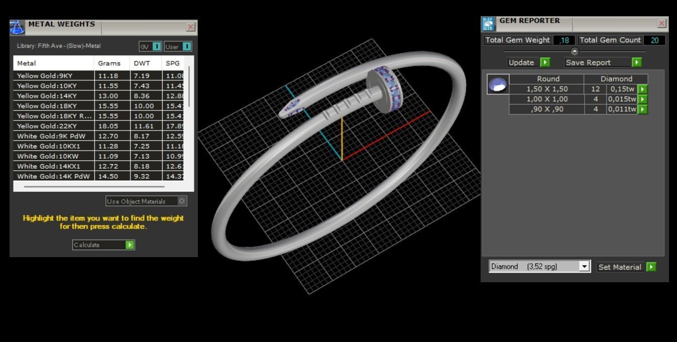 Juste un clou Bracelet 15 Size with Gems Small Verison N176 3D print model_10