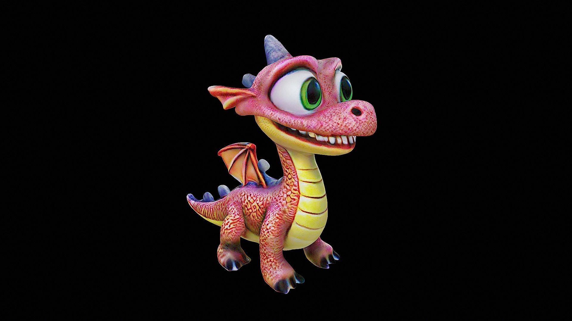 cute cartoon dragon stylized 3D model_1