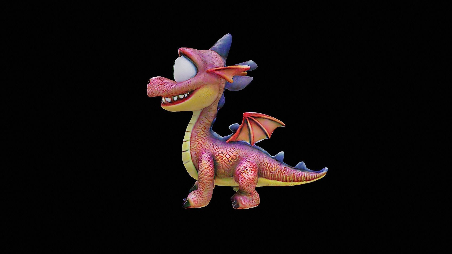 cute cartoon dragon stylized 3D model_5