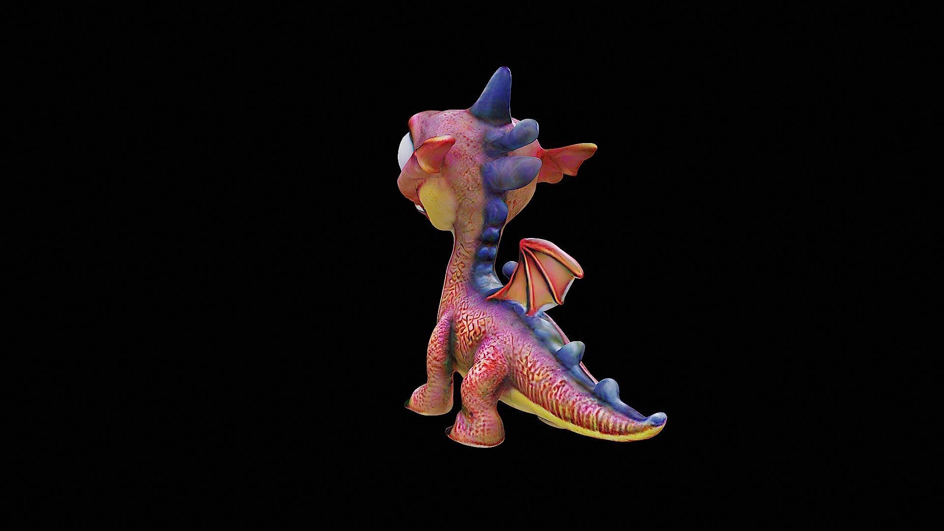 cute cartoon dragon stylized 3D model_4