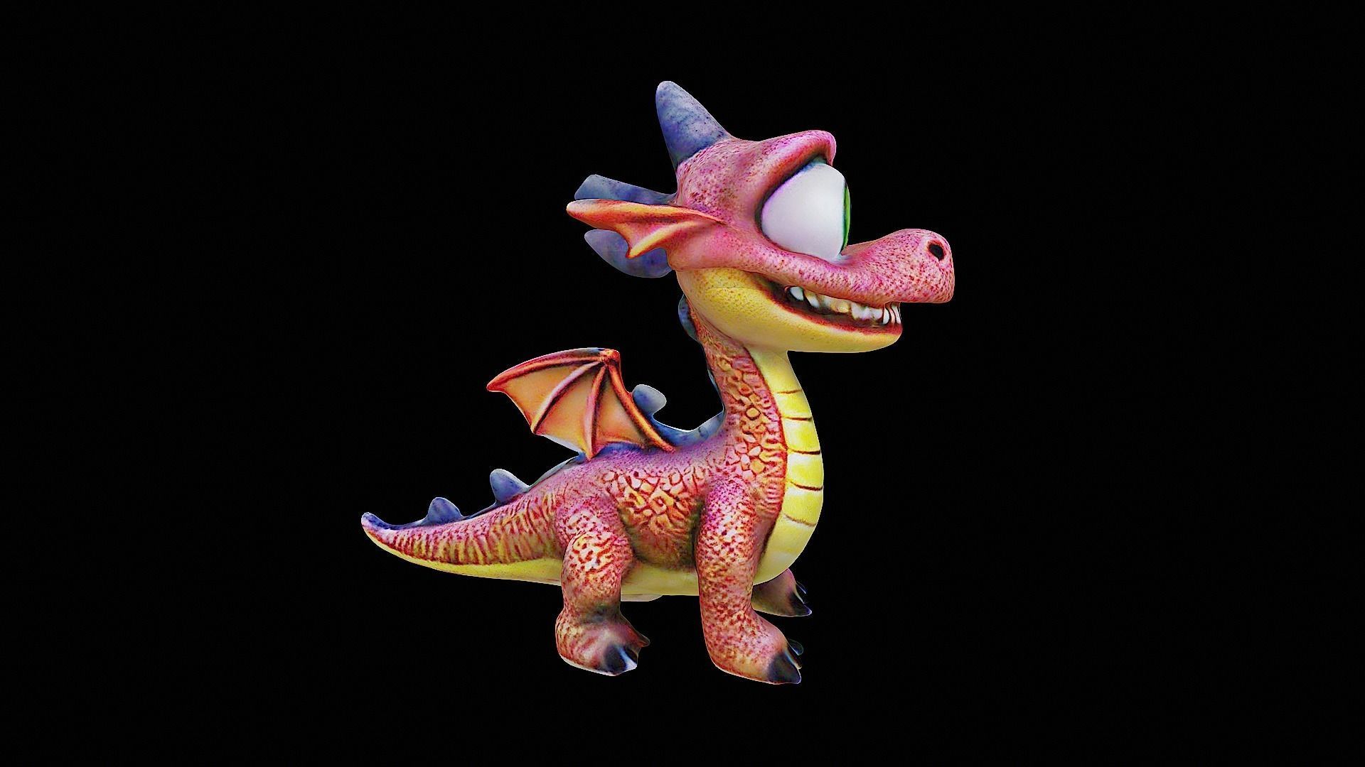 cute cartoon dragon stylized 3D model_2