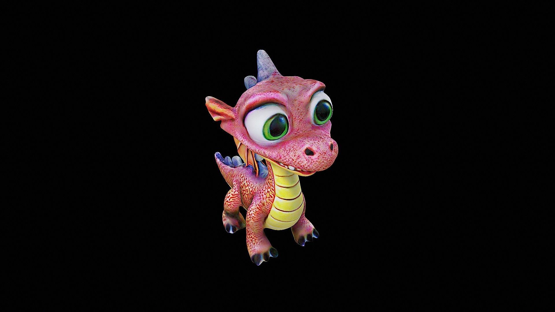 cute cartoon dragon stylized 3D model_8