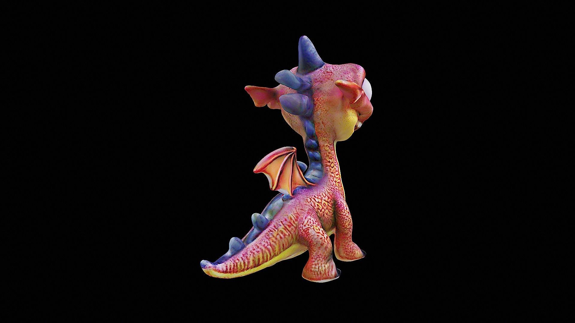 cute cartoon dragon stylized 3D model_3