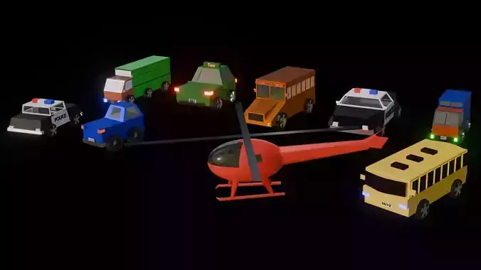 8 items of 3D modeling low poly Transportation folder