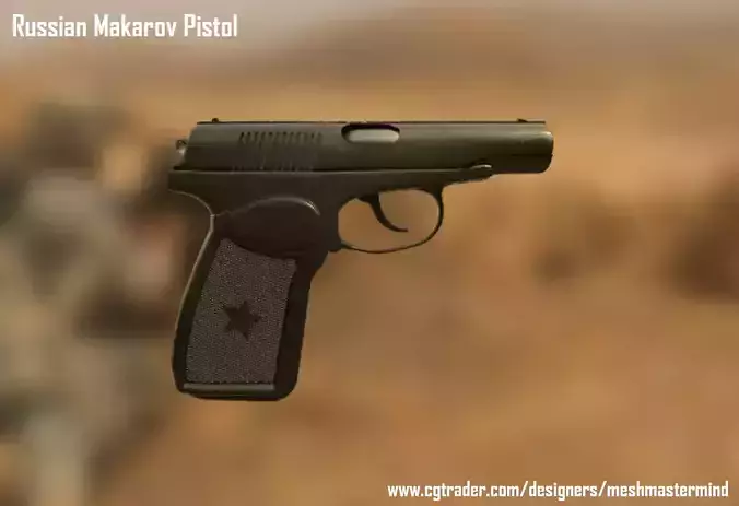 Semi-Detailed Russian Makarov Pistol  Low-poly 3D model