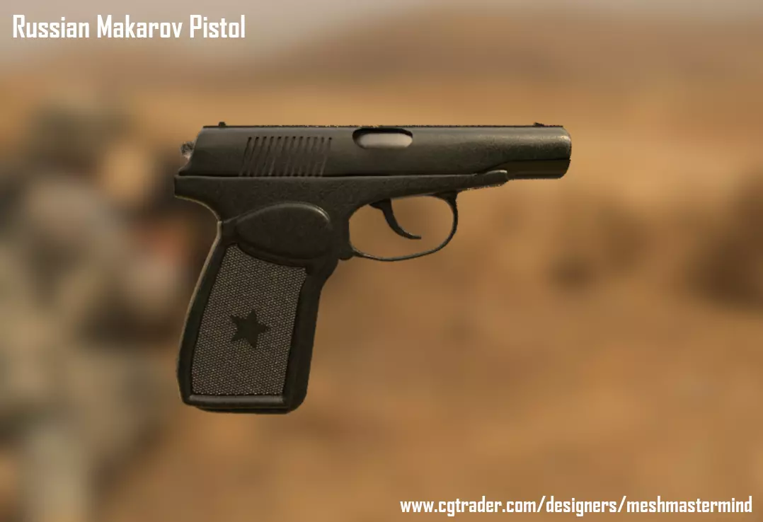 Semi-Detailed Russian Makarov Pistol Low-poly 3D model_0