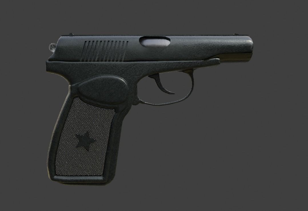 Semi-Detailed Russian Makarov Pistol Low-poly 3D model_1