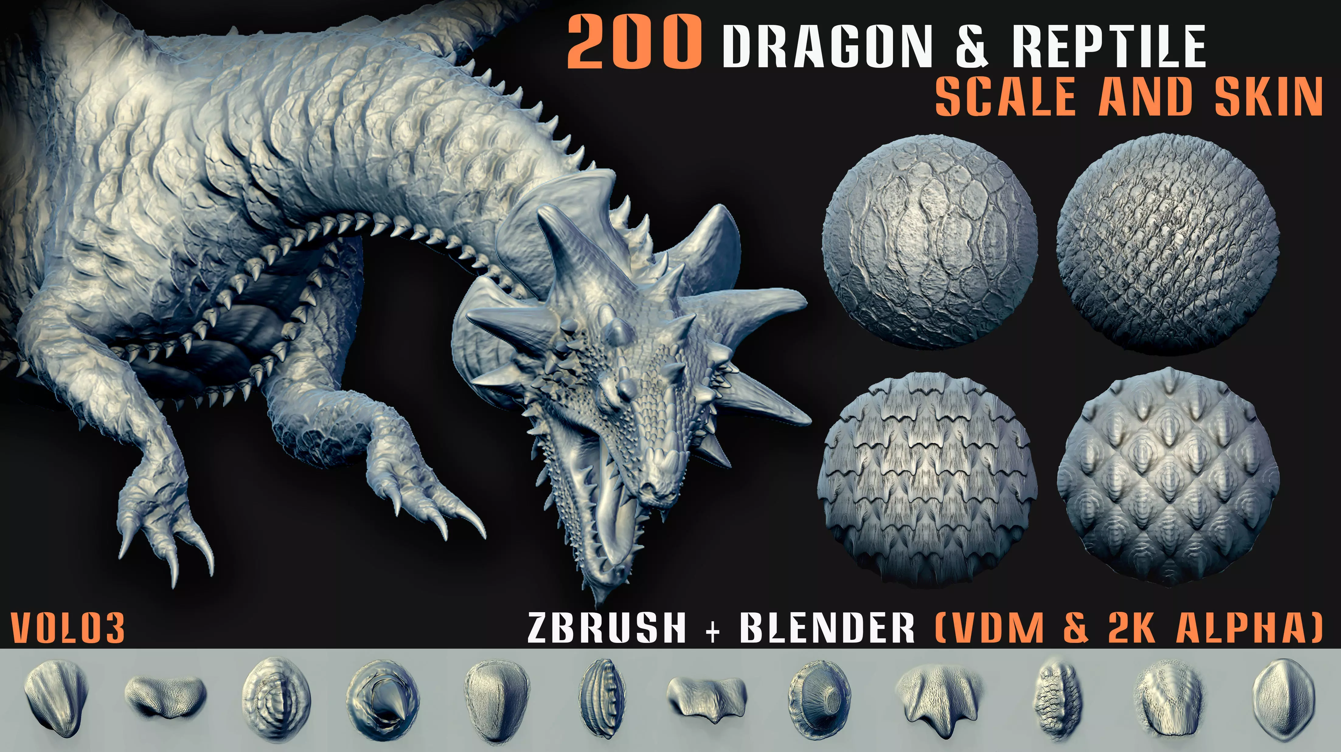 200 Dragon and Reptile Scale and Skin -VDM -Alpha -VOL03 3D model_0