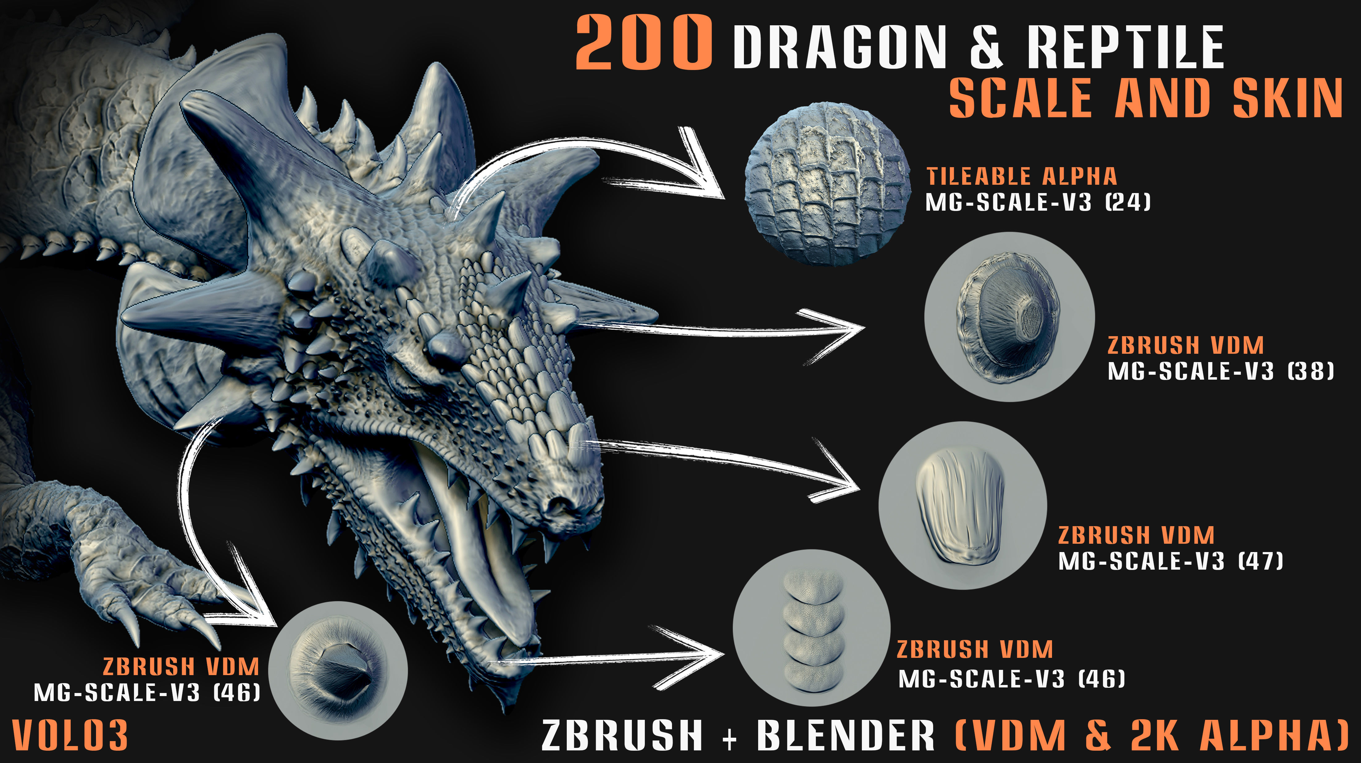 200 Dragon and Reptile Scale and Skin -VDM -Alpha -VOL03 3D model_9