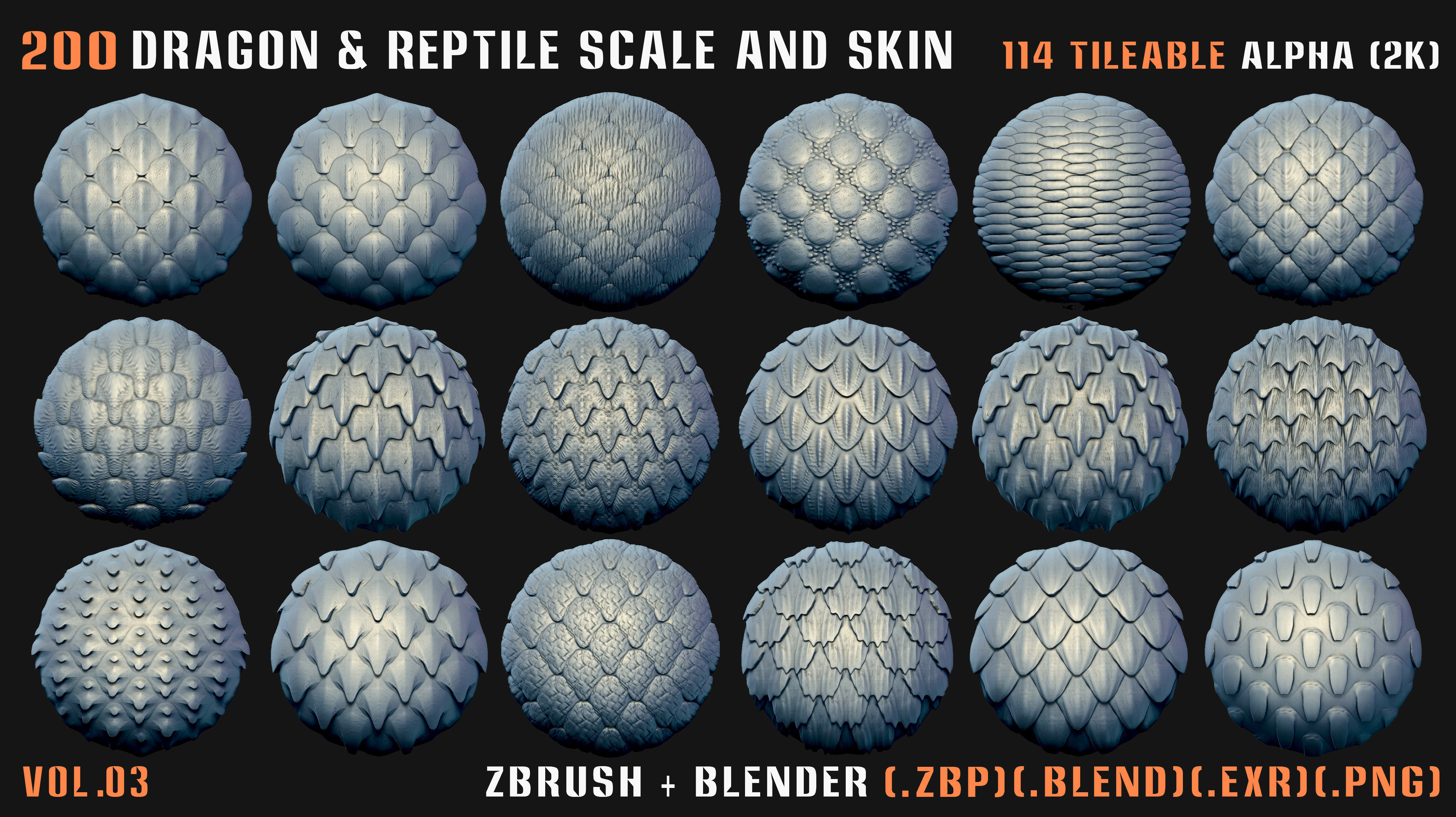 200 Dragon and Reptile Scale and Skin -VDM -Alpha -VOL03 3D model_7