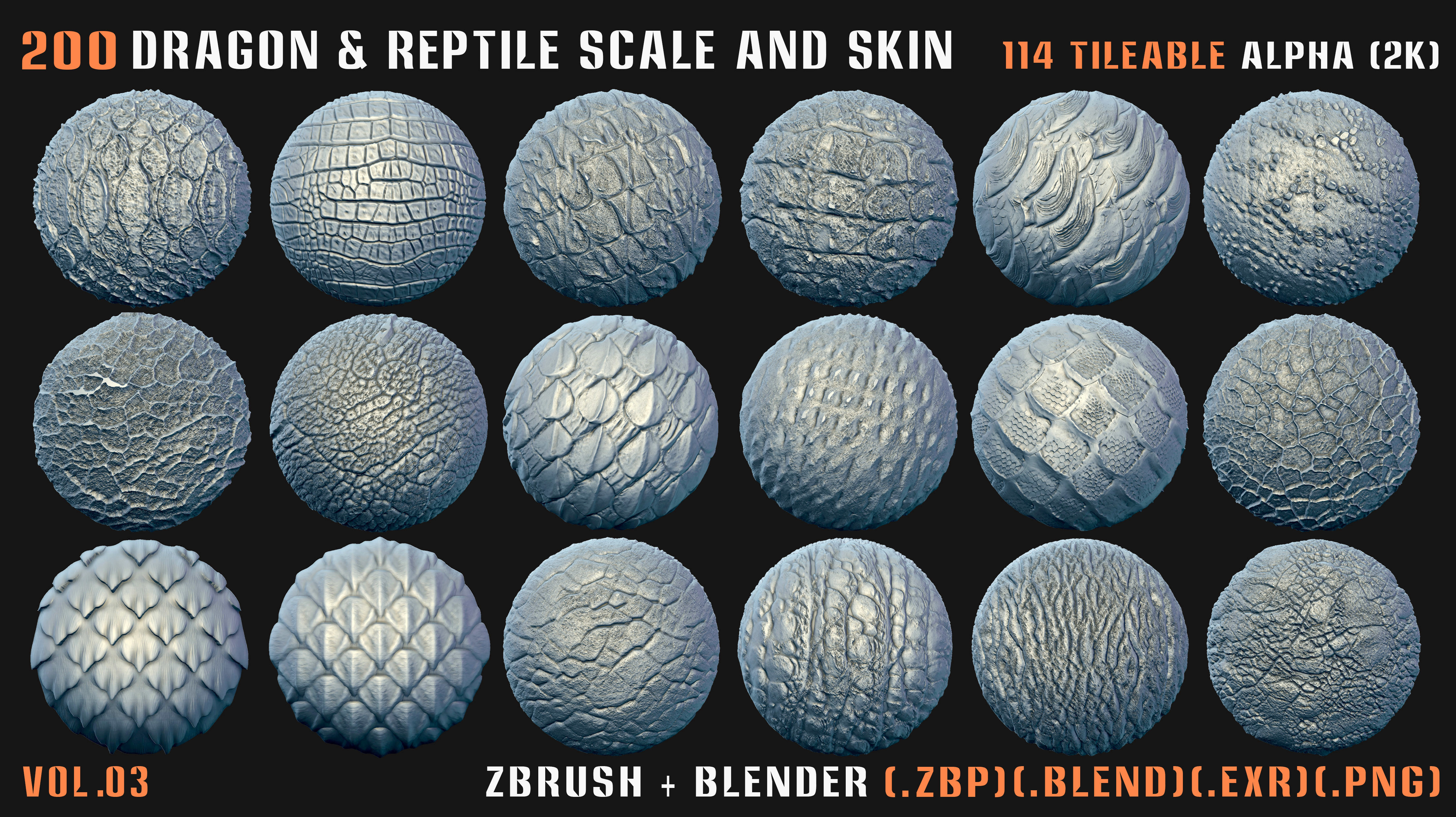 200 Dragon and Reptile Scale and Skin -VDM -Alpha -VOL03 3D model_10