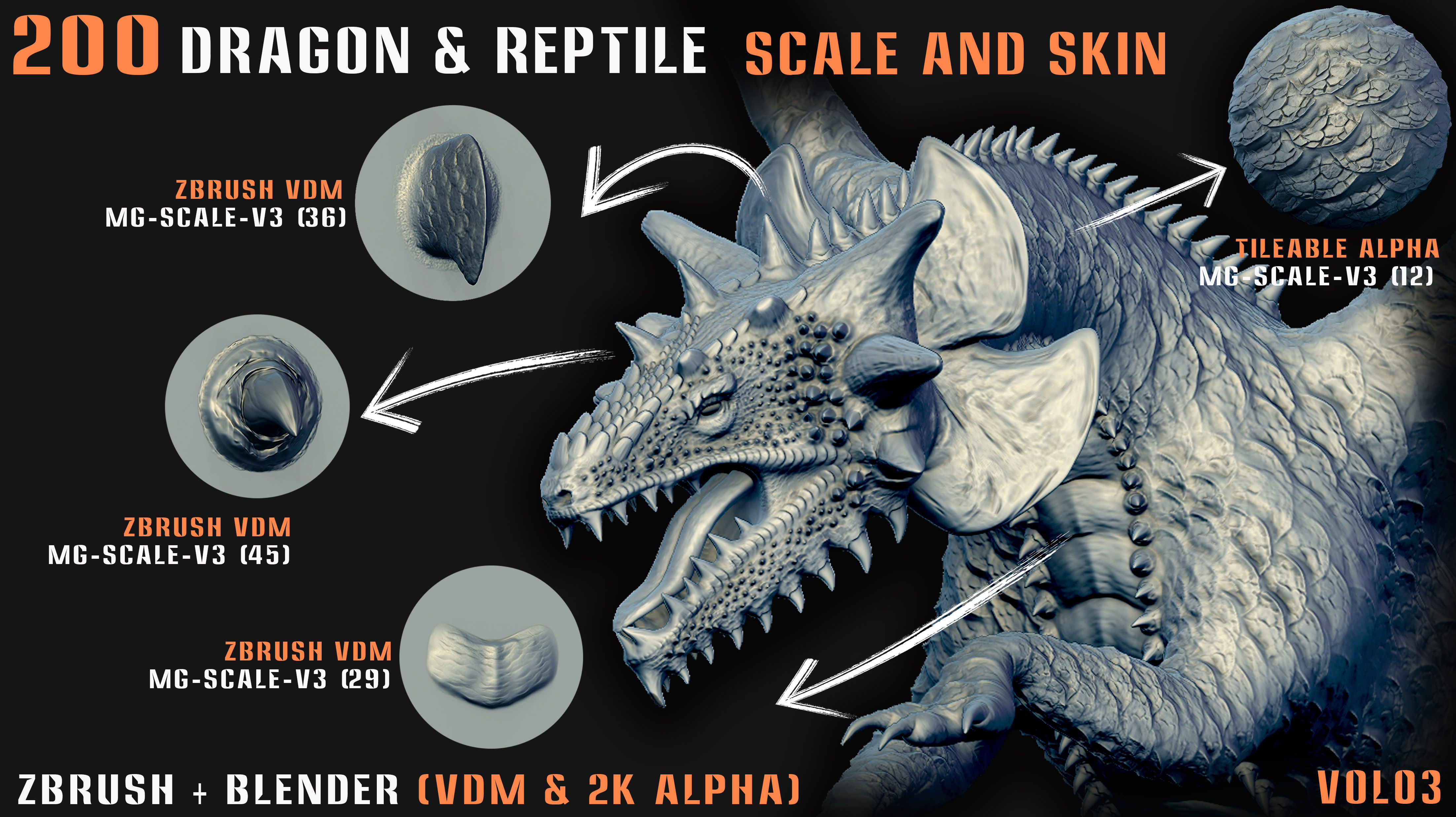 200 Dragon and Reptile Scale and Skin -VDM -Alpha -VOL03 3D model_5