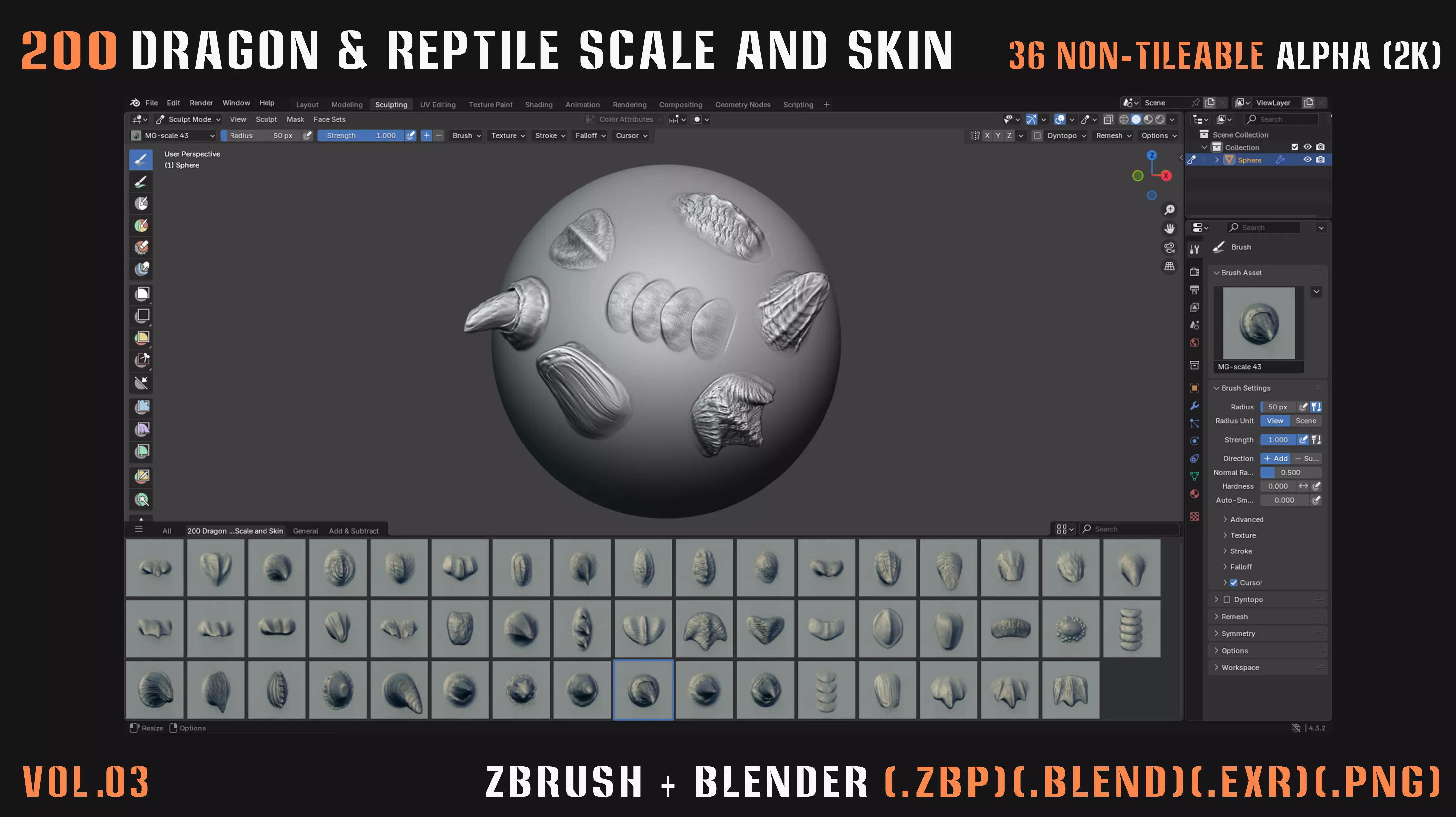 200 Dragon and Reptile Scale and Skin -VDM -Alpha -VOL03 3D model_19