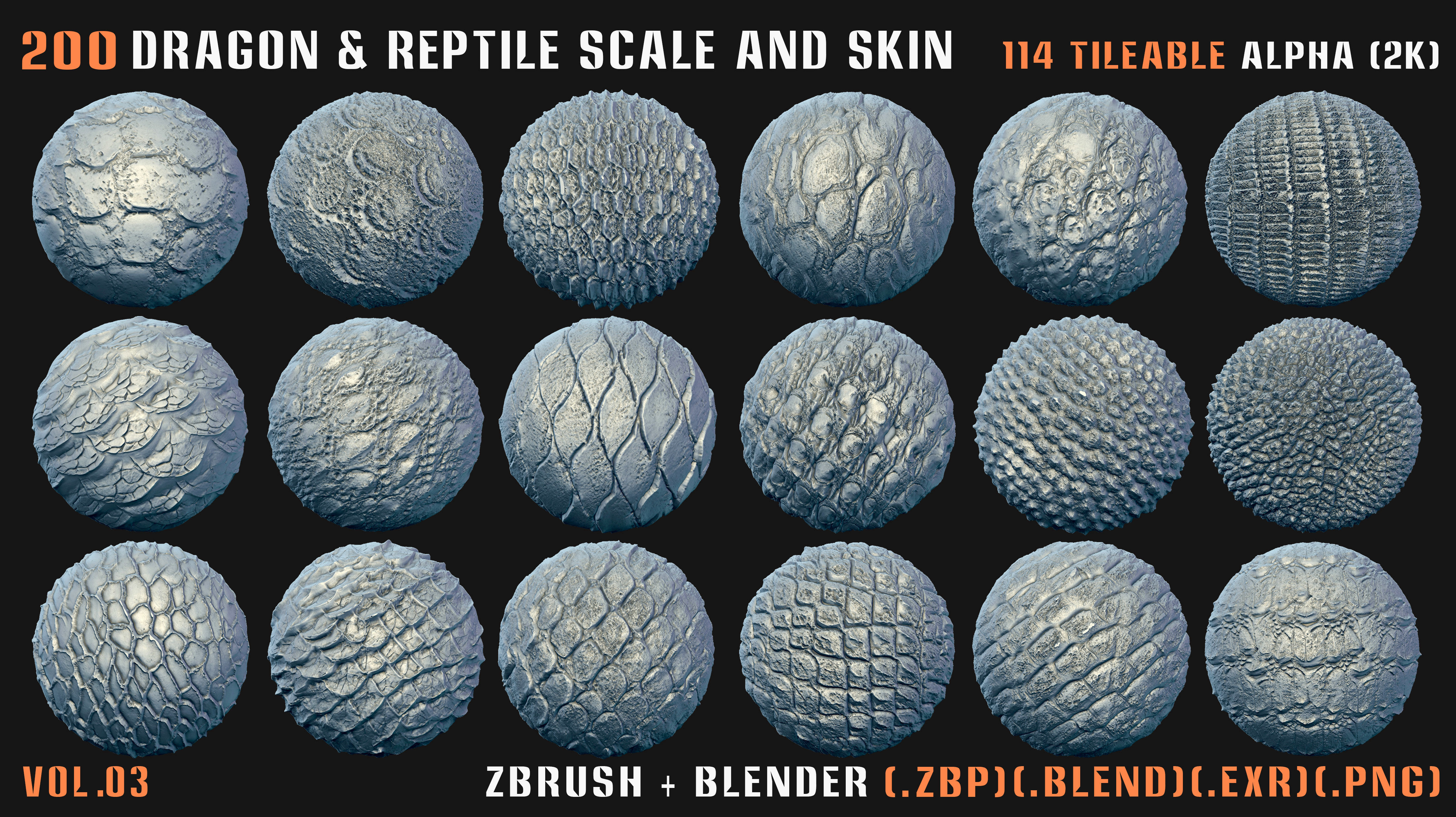 200 Dragon and Reptile Scale and Skin -VDM -Alpha -VOL03 3D model_11