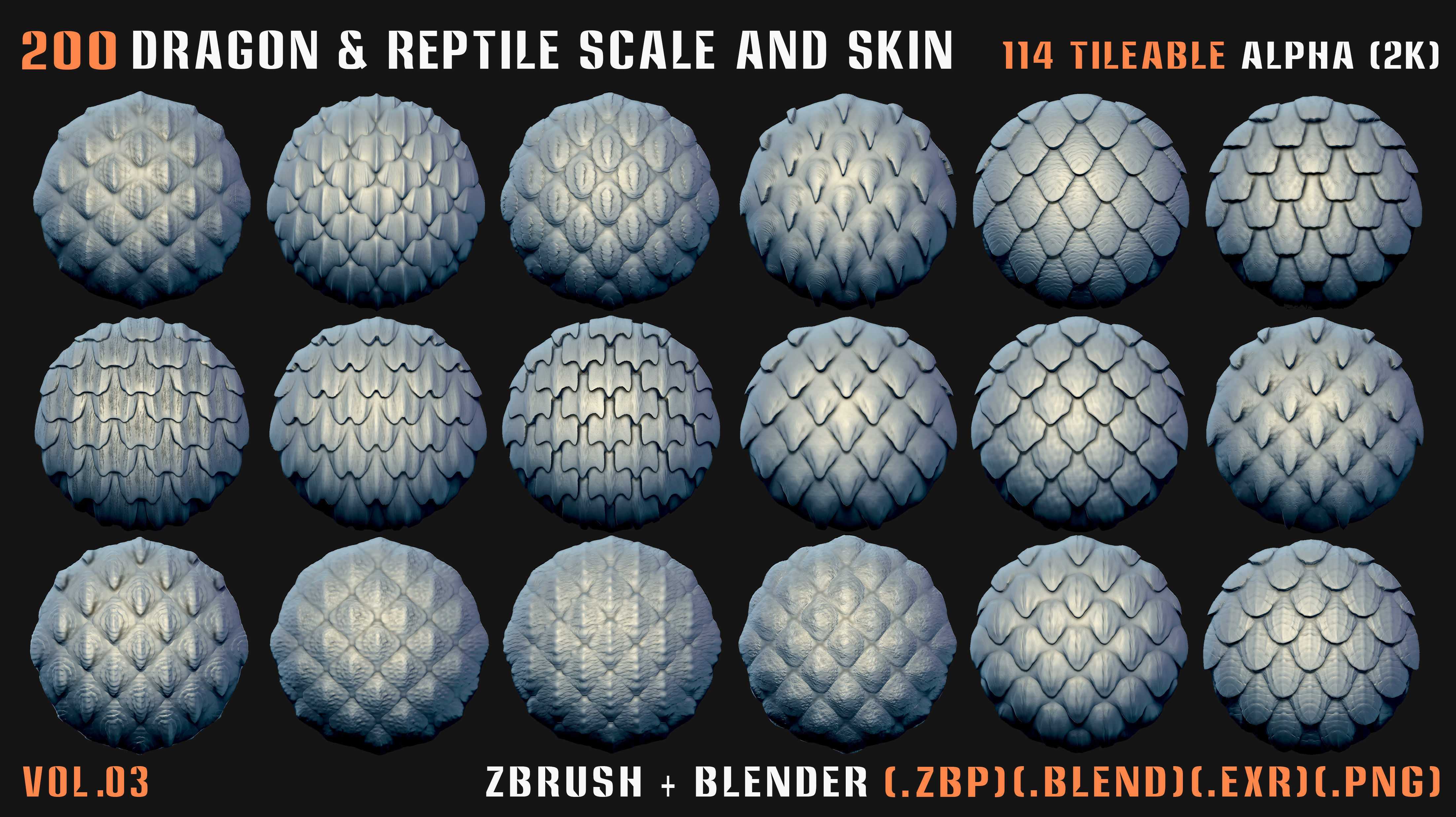 200 Dragon and Reptile Scale and Skin -VDM -Alpha -VOL03 3D model_8