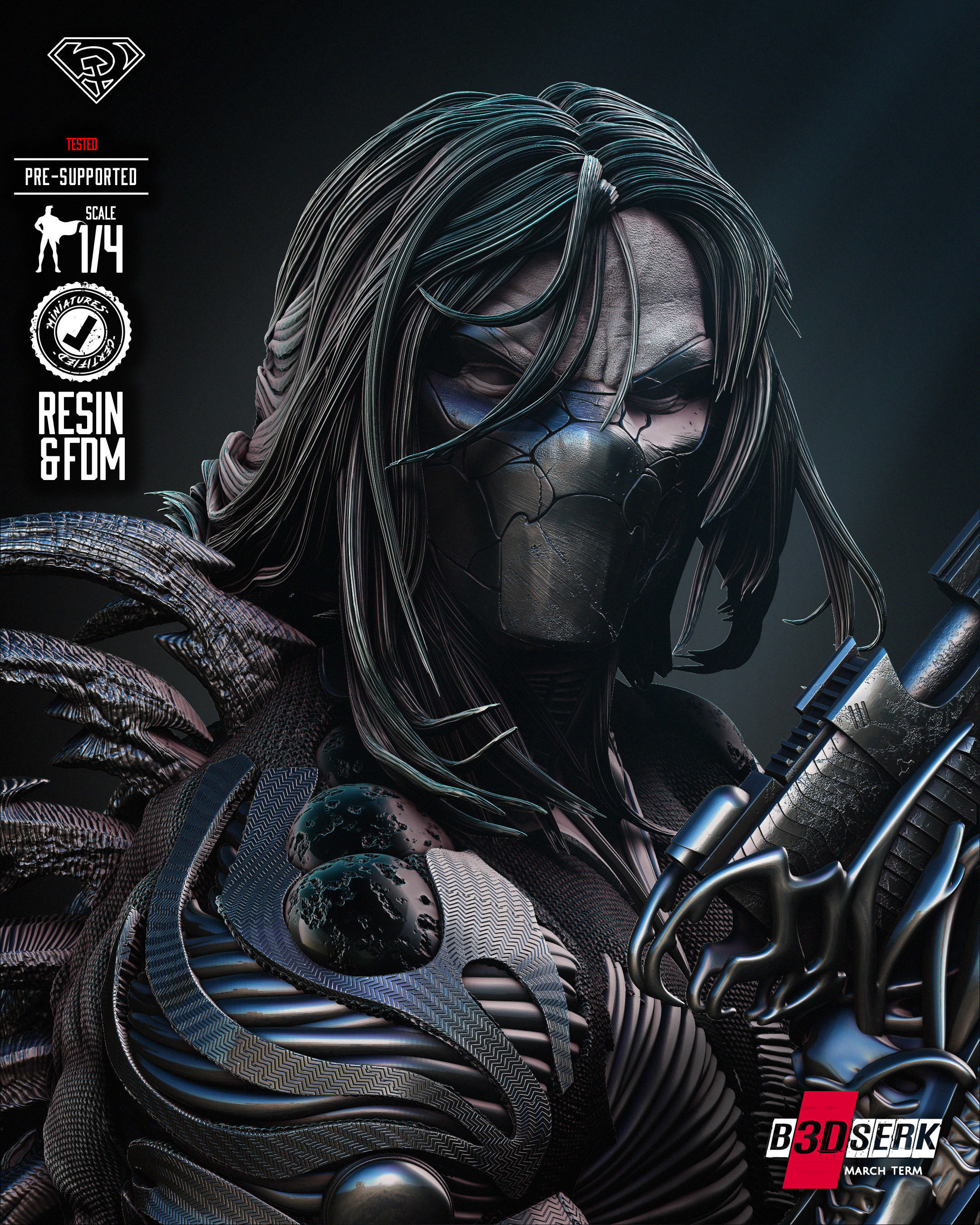 B3DSERK Darkness Bust Tested for 3D printing 3D print model_36