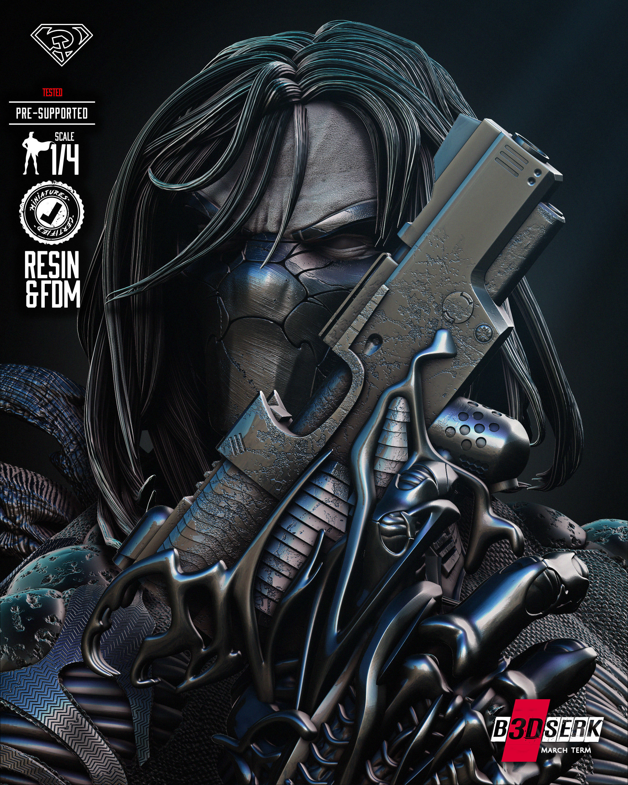 B3DSERK Darkness Bust Tested for 3D printing 3D print model_5