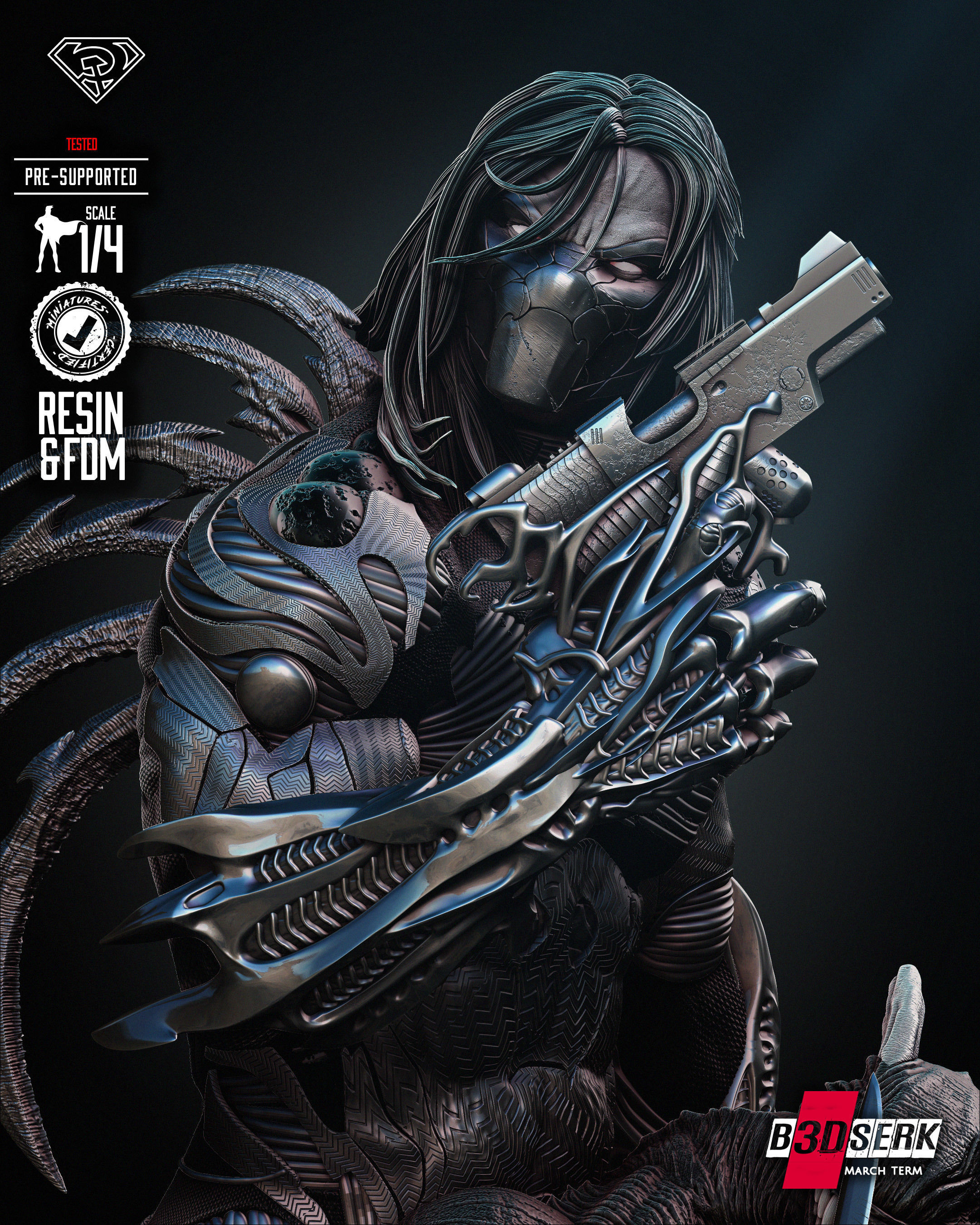 B3DSERK Darkness Bust Tested for 3D printing 3D print model_30