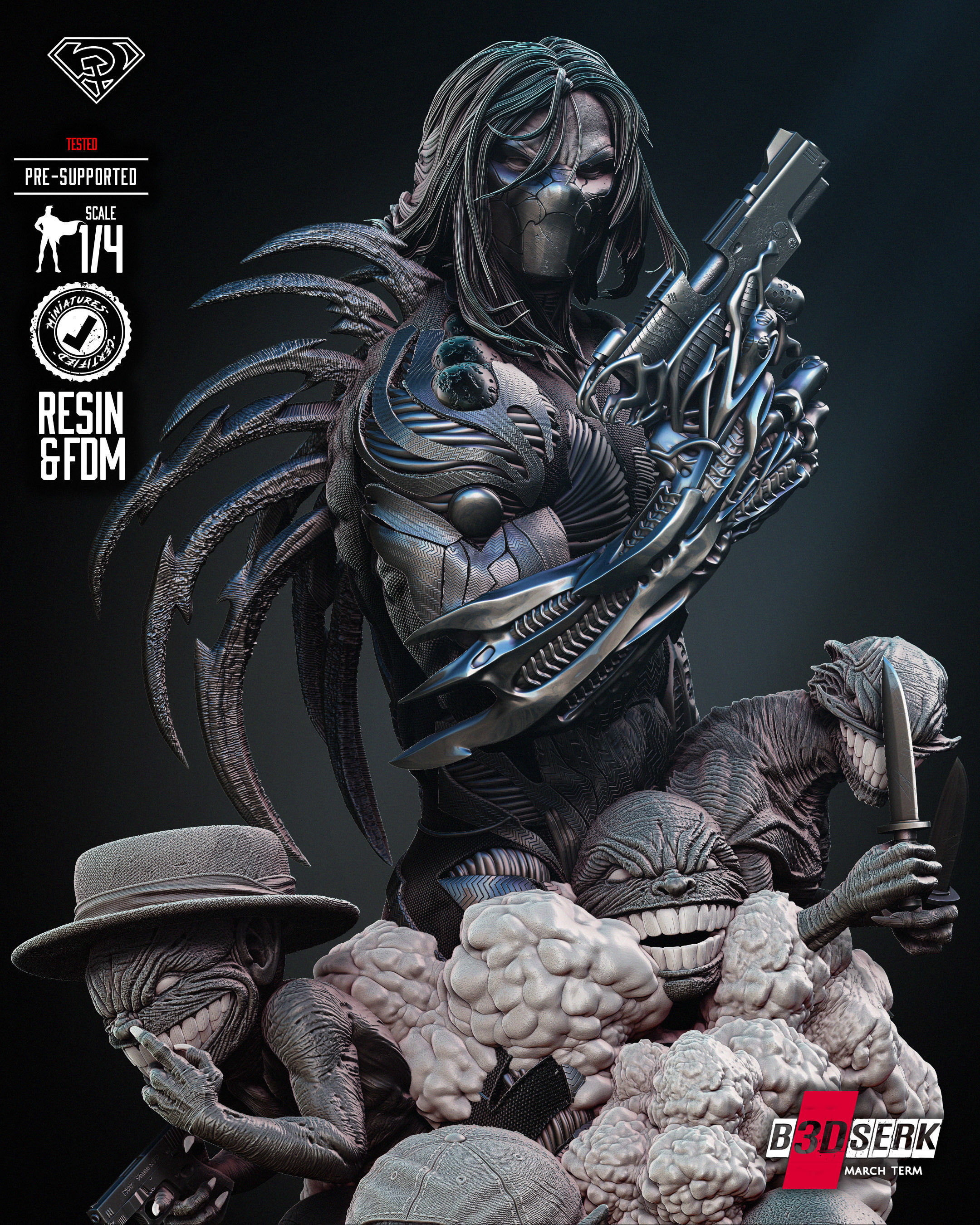 B3DSERK Darkness Bust Tested for 3D printing 3D print model_44