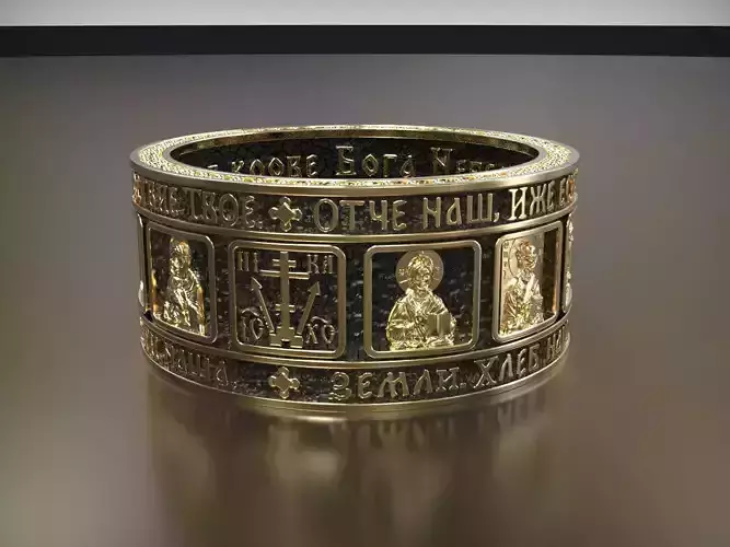 Our Father Prayers Ring with Diamonds and 10 Holy Icons  3D print model