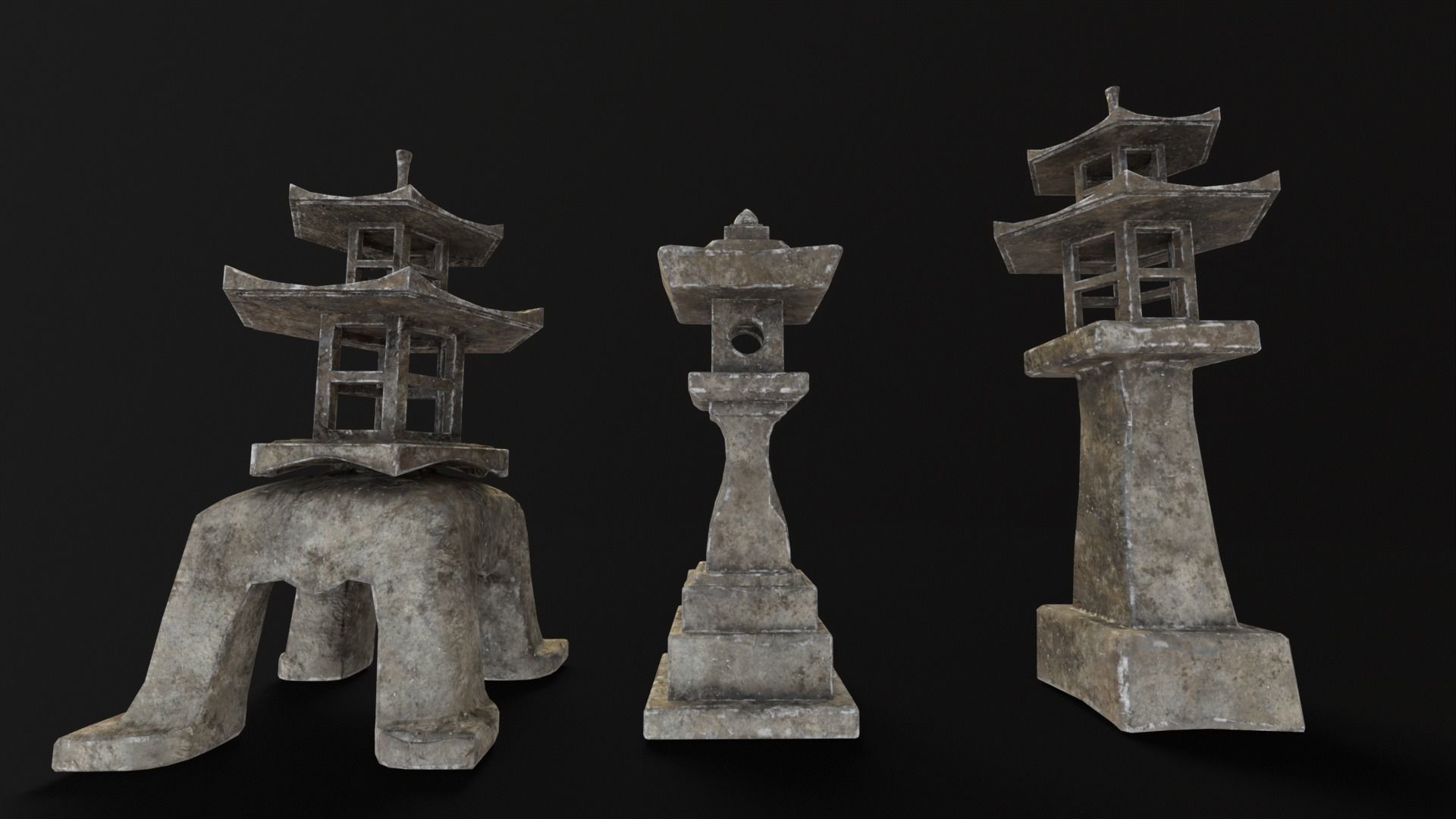 Forest Grey Stone Japanese Lanterns Low-poly 3D model_4
