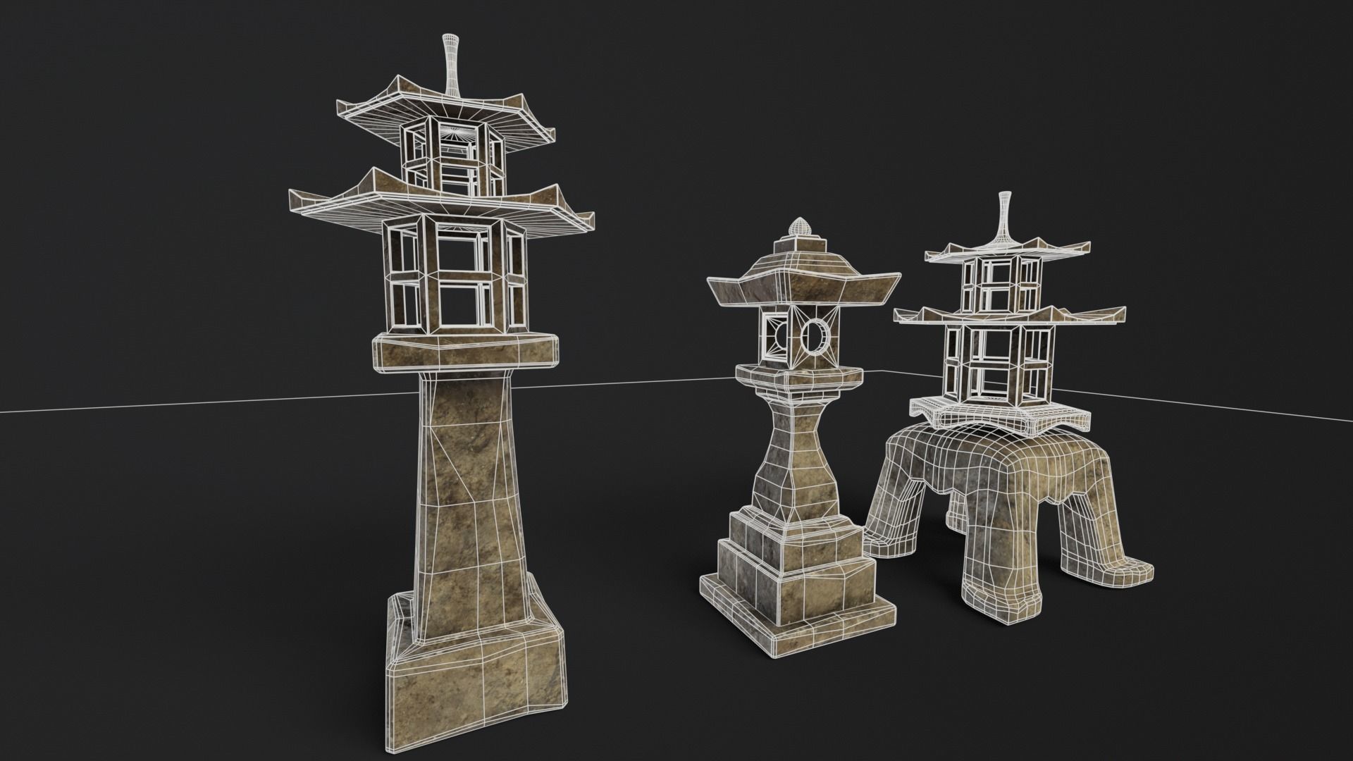 Forest Grey Stone Japanese Lanterns Low-poly 3D model_19