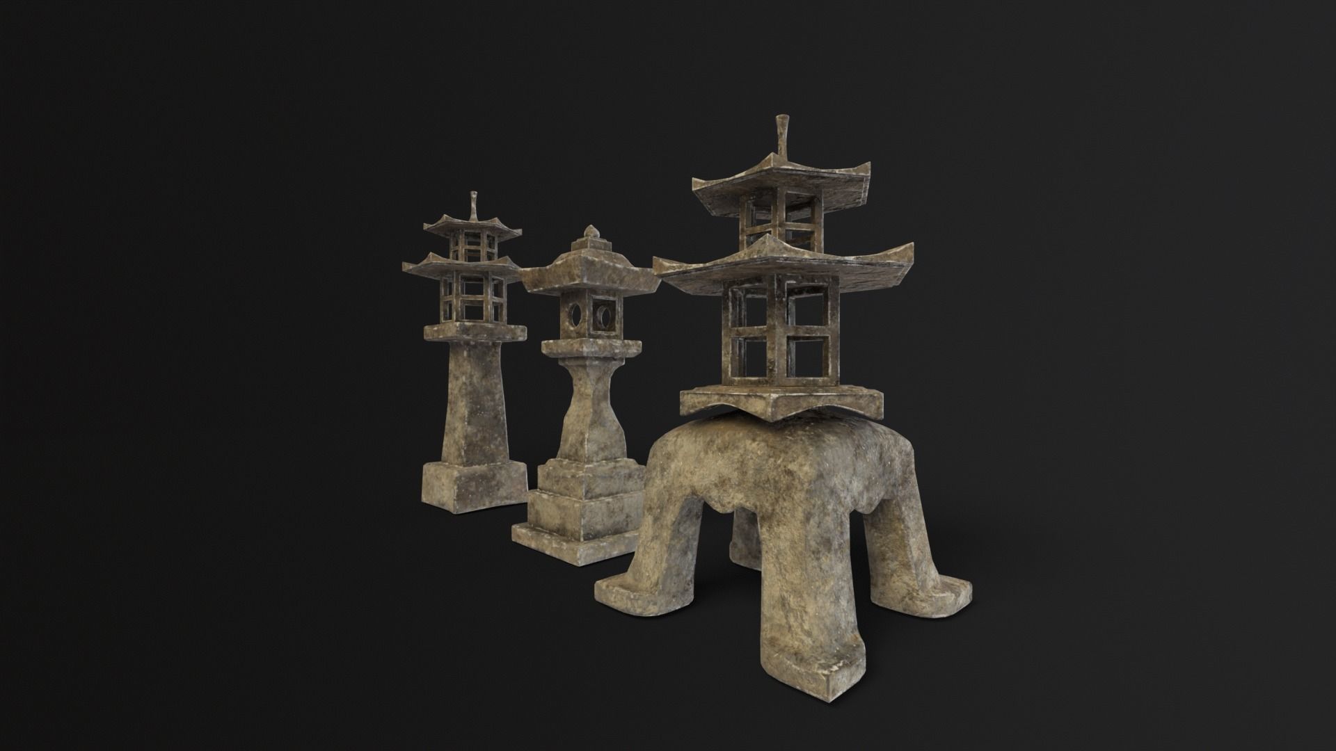 Forest Grey Stone Japanese Lanterns Low-poly 3D model_12