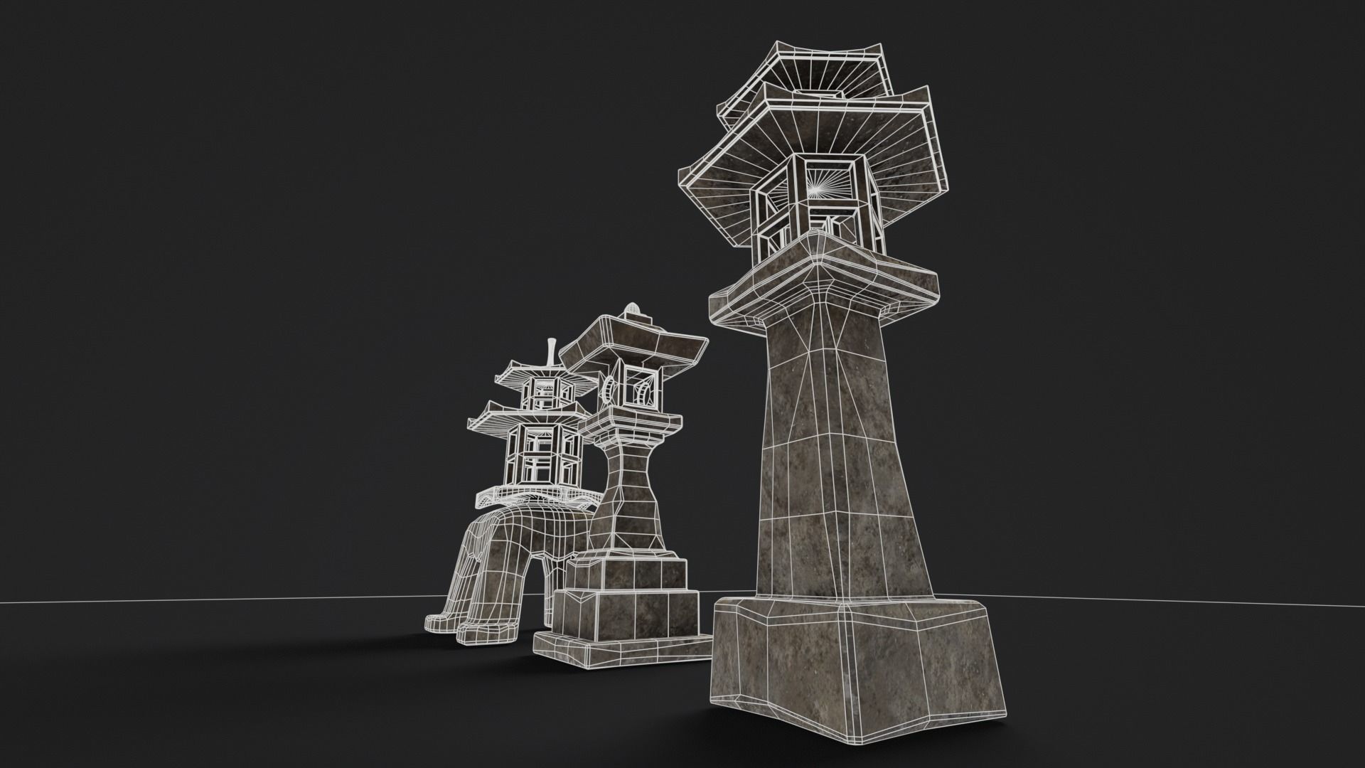 Forest Grey Stone Japanese Lanterns Low-poly 3D model_21